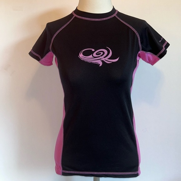 Surfware Hawaiian Classics Black & Pink Short Sleeve Surf Shirt Women’s Large - Picture 1 of 6